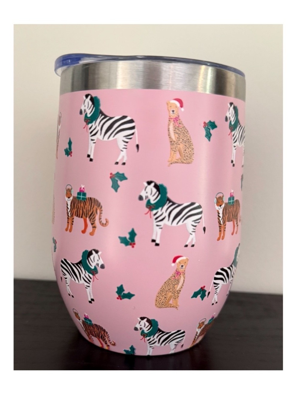 Pink Animal Print Tumbler - Holiday Safari Design Christmas nwot